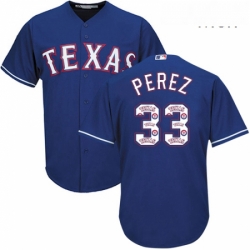 Mens Majestic Texas Rangers 33 Martin Perez Authentic Royal Blue Team Logo Fashion Cool Base MLB Jersey