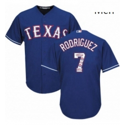 Mens Majestic Texas Rangers 7 Ivan Rodriguez Authentic Royal Blue Team Logo Fashion Cool Base MLB Jersey