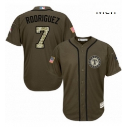 Mens Majestic Texas Rangers 7 Ivan Rodriguez Replica Green Salute to Service MLB Jersey