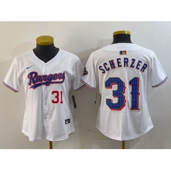 Women Texas Rangers 31 Max Scherzer White Gold Stitched Baseball Jersey 8