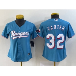 Women Texas Rangers 32 Evan Carter Blue With Patch Stitched Baseball Jersey