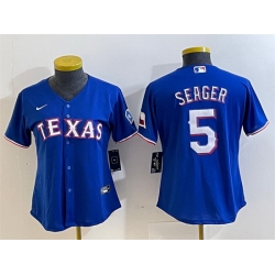 Women Texas Rangers 5 Corey Seager Royal With Patch Stitched Baseball Jersey 28Run Small 29