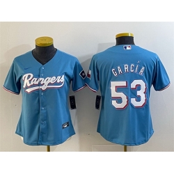 Women Texas Rangers 53 Adolis Garc EDa Blue With Patch Stitched Baseball Jersey 28Run Small 29
