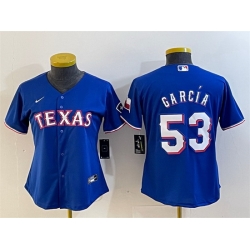 Women Texas Rangers 53 Adolis Garc EDa Royal With Patch Stitched Baseball Jersey 28Run Small 29