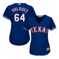 Womens Majestic Texas Rangers 64 Edinson Volquez Replica Royal Blue Alternate 2 Cool Base MLB Jersey 