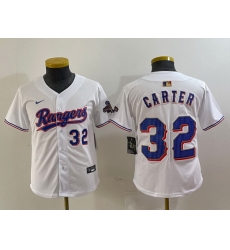 Youth Texas Rangers 32 Evan Carter White Gold Stitched Baseball Jersey 