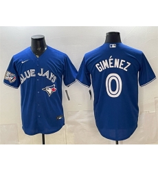 Men Toronto Blue Jays  0 Andres Gimenez Royal 50 Seasons Patch Stitched Baseball Jersey
