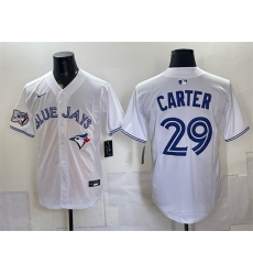 Men Toronto Blue Jays  29 Joe Carter White 50 Seasons Patch Stitched Baseball Jersey