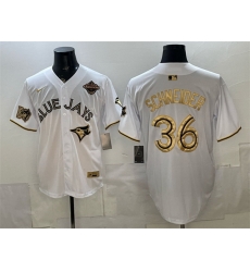 Men Toronto Blue Jays  36 Davis Schneider White Gold 2025 American League Champions Limited Stitched Baseball Jersey