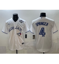 Men Toronto Blue Jays 4 George Springer White 2025 World Series Home Cool Base Stitched Baseball Jersey Men Toronto Blue Jays 4 George Springer White 2025 World Series Home Cool Base Stitched Baseball Jersey
