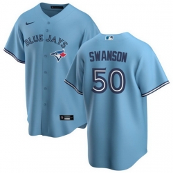 Men Toronto Blue Jays 50 Erik Swanson Light Blue Cool Base Stitched Jersey
