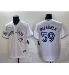 Men Toronto Blue Jays  59 Brandon Valenzuela White 50 Seasons Patch Stitched Baseball Jersey