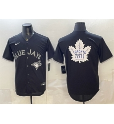 Men Toronto Blue Jays   Leafs With White Leafs Logo Black Lights Out Limited Stitched Baseball Jersey