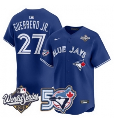 Men Women Youth Blue Jays 50th Patch 2025 World Series Royal 27 Guerrero JR. Stitched Jersey Men Women Youth Blue Jays 50th Patch 2025 World Series Royal 27 Guerrero JR. Stitched Jersey