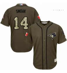 Mens Majestic Toronto Blue Jays 14 Justin Smoak Replica Green Salute to Service MLB Jersey