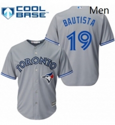 Mens Majestic Toronto Blue Jays 19 Jose Bautista Replica Grey Road MLB Jersey