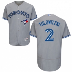 Mens Majestic Toronto Blue Jays 2 Troy Tulowitzki Grey Road Flex Base Authentic Collection MLB Jersey