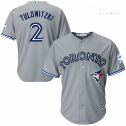 Mens Majestic Toronto Blue Jays 2 Troy Tulowitzki Replica Grey Road 40th Anniversary Patch MLB Jersey