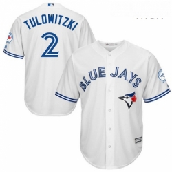 Mens Majestic Toronto Blue Jays 2 Troy Tulowitzki Replica White Home 40th Anniversary Patch MLB Jersey