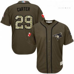 Mens Majestic Toronto Blue Jays 29 Joe Carter Replica Green Salute to Service MLB Jersey