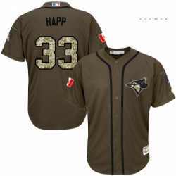 Mens Majestic Toronto Blue Jays 33 JA Happ Replica Green Salute to Service MLB Jersey