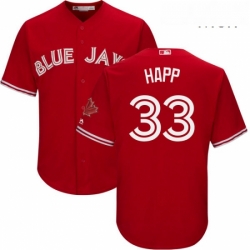 Mens Majestic Toronto Blue Jays 33 JA Happ Replica Scarlet Alternate Cool Base MLB Jersey