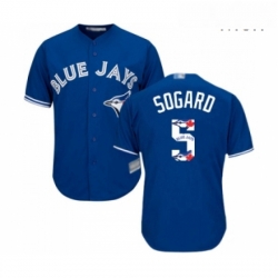 Mens Toronto Blue Jays 5 Eric Sogard Authentic Blue Team Logo Fashion Baseball Jersey 