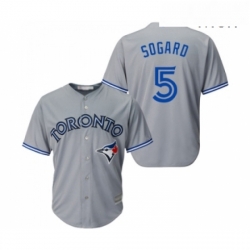 Mens Toronto Blue Jays 5 Eric Sogard Replica Grey Road Baseball Jersey 