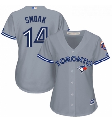 Womens Majestic Toronto Blue Jays 14 Justin Smoak Authentic Grey Road MLB Jersey