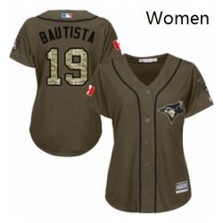 Womens Majestic Toronto Blue Jays 19 Jose Bautista Authentic Green Salute to Service MLB Jersey