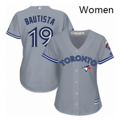 Womens Majestic Toronto Blue Jays 19 Jose Bautista Authentic Grey Road MLB Jersey