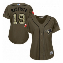 Womens Majestic Toronto Blue Jays 19 Jose Bautista Replica Green Salute to Service MLB Jersey