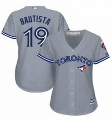 Womens Majestic Toronto Blue Jays 19 Jose Bautista Replica Grey Road MLB Jersey