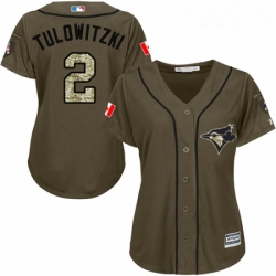 Womens Majestic Toronto Blue Jays 2 Troy Tulowitzki Authentic Green Salute to Service MLB Jersey