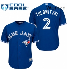 Womens Majestic Toronto Blue Jays 2 Troy Tulowitzki Replica Blue MLB Jersey