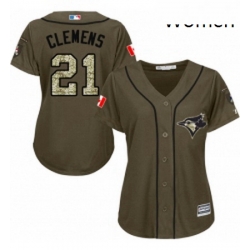 Womens Majestic Toronto Blue Jays 21 Roger Clemens Replica Green Salute to Service MLB Jersey