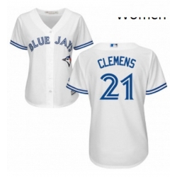 Womens Majestic Toronto Blue Jays 21 Roger Clemens Replica White Home MLB Jersey