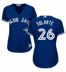 Womens Majestic Toronto Blue Jays 26 Yangervis Solarte Replica Blue Alternate MLB Jersey 