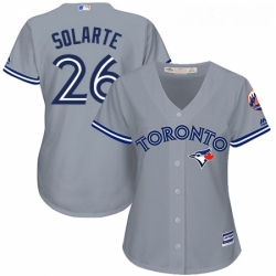 Womens Majestic Toronto Blue Jays 26 Yangervis Solarte Replica Grey Road MLB Jersey 