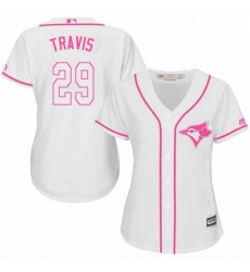 Womens Majestic Toronto Blue Jays 29 Devon Travis Authentic White Fashion Cool Base MLB Jersey