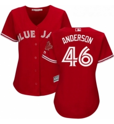 Womens Majestic Toronto Blue Jays 46 Brett Anderson Authentic Scarlet Alternate MLB Jersey 