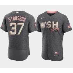 Men Washington Nationals 37 Stephen Strasburg 2022 Grey City Connect Cherry Blossom Flex Base Stitched MLB jersey