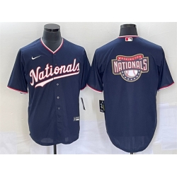 Men Washington Nationals Navy Big Logo In Back Stitched Baseball Jersey