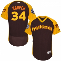 Mens Majestic Washington Nationals 34 Bryce Harper Brown 2016 All Star National League BP Authentic Collection Flex Base MLB Jersey