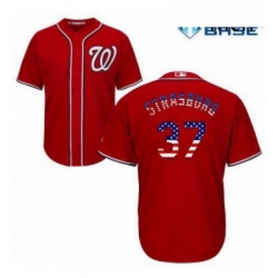 Mens Majestic Washington Nationals 37 Stephen Strasburg Authentic Red USA Flag Fashion MLB Jersey