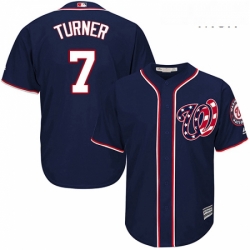 Mens Majestic Washington Nationals 7 Trea Turner Replica Navy Blue Alternate 2 Cool Base MLB Jersey