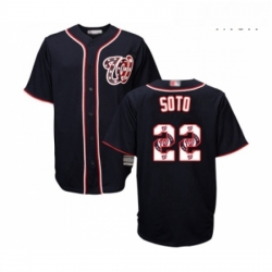 Mens Washington Nationals 22 Juan Soto Authentic Navy Blue Team Logo Fashion Cool Base Baseball Jersey 