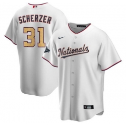 Nationals 31 Max Scherzer White Gold Nike 2020 Gold Program Cool Base Jersey