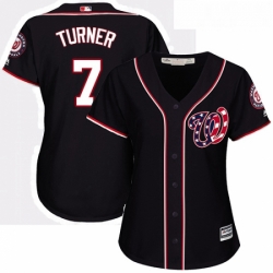 Womens Majestic Washington Nationals 7 Trea Turner Replica Navy Blue Alternate 2 Cool Base MLB Jersey