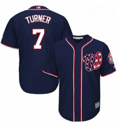 Youth Majestic Washington Nationals 7 Trea Turner Authentic Navy Blue Alternate 2 Cool Base MLB Jersey